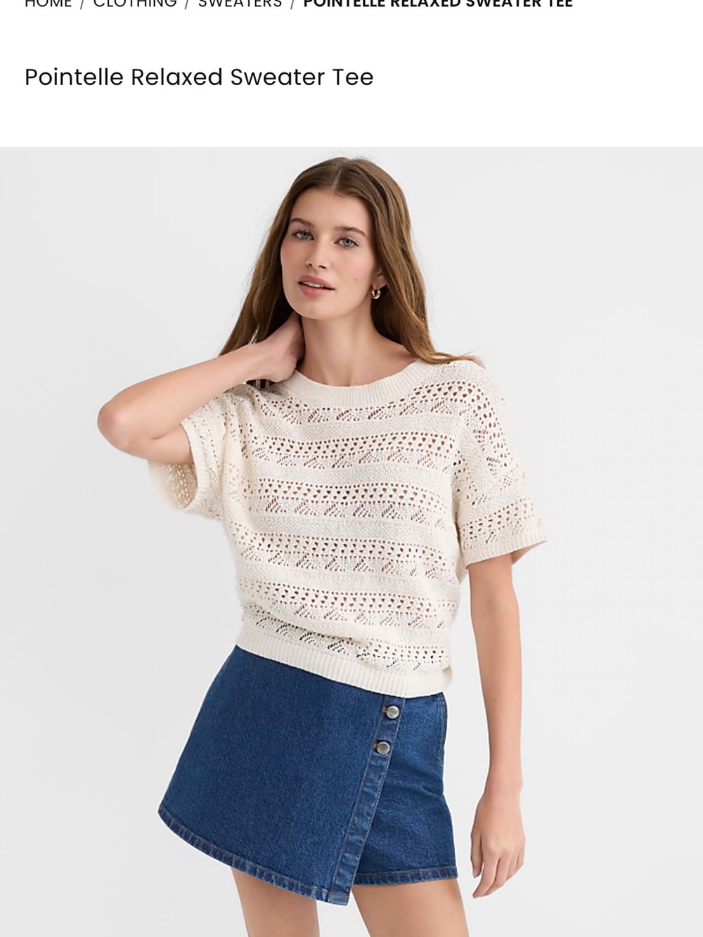 Pointelle Relaxed Sweater Tee L